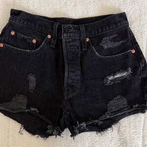 Levi’s Black Distressed Denim Shorts